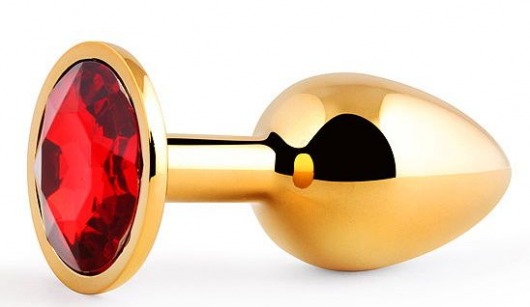 Золотистая анальная пробка с красным стразом - 7,2 см. - Anal Jewelry Plug - купить с доставкой в Калининграде