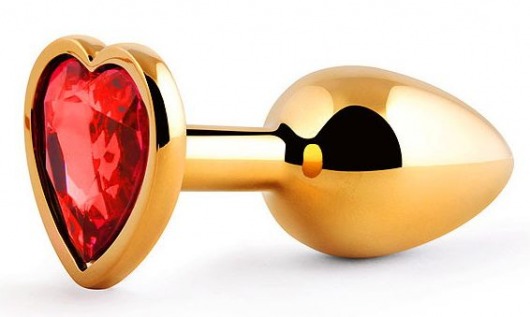 Золотистая анальная пробка с красным стразом-сердечком - 7 см. - Anal Jewelry Plug - купить с доставкой в Калининграде