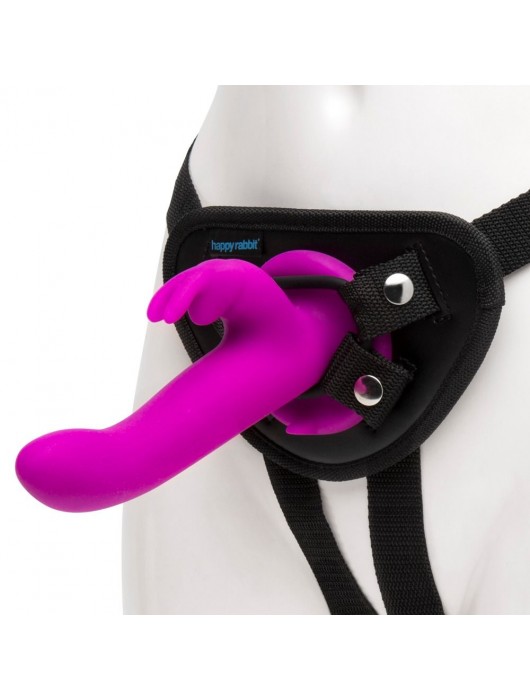 Лиловый страпон Rechargeable Vibrating Strap-On Harness Set - 17,6 см. - Happy Rabbit - купить с доставкой в Калининграде