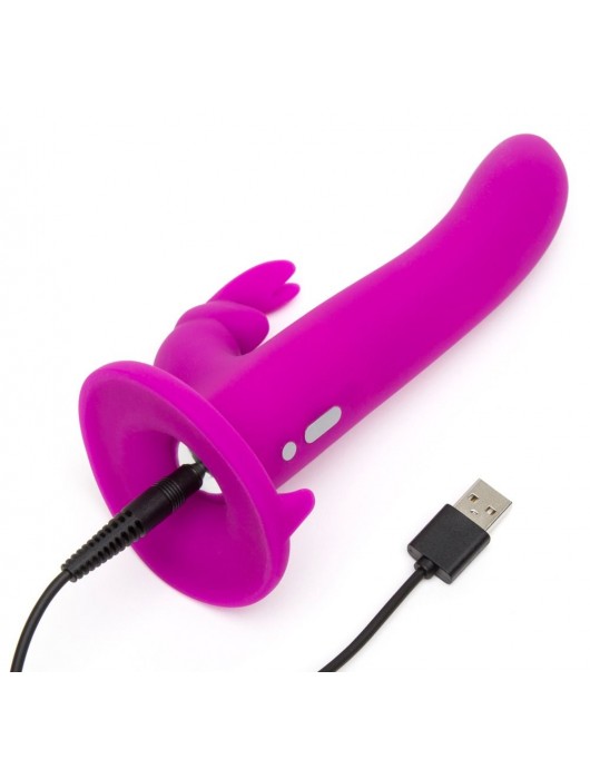 Лиловый страпон Rechargeable Vibrating Strap-On Harness Set - 17,6 см. - Happy Rabbit - купить с доставкой в Калининграде