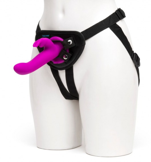 Лиловый страпон Rechargeable Vibrating Strap-On Harness Set - 17,6 см. - Happy Rabbit - купить с доставкой в Калининграде