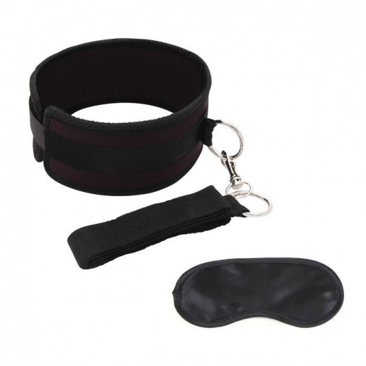 Черный ошейник с длинным поводком Collar and Leash Set - Lux Fetish - купить с доставкой в Калининграде