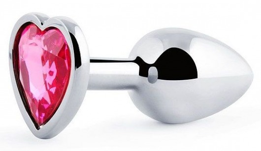 Серебристая анальная пробка с малиновым кристаллом-сердечком - 7 см. - Anal Jewelry Plug - купить с доставкой в Калининграде