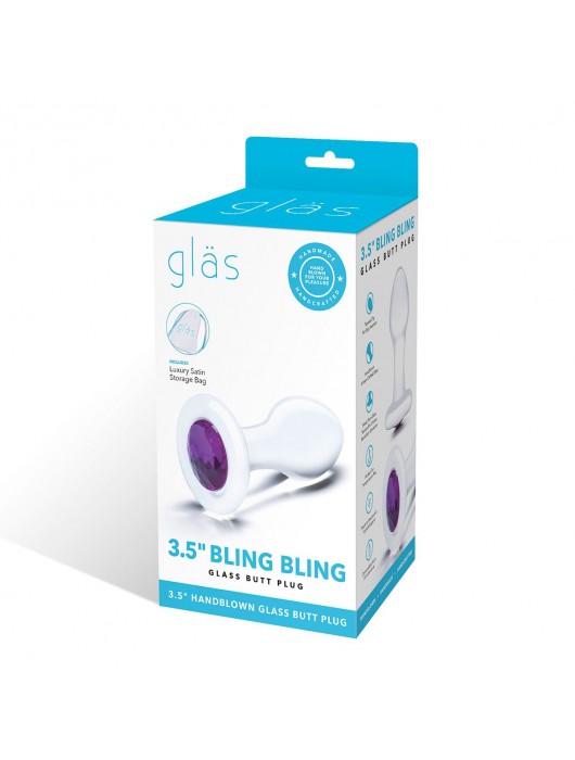 Стеклянная анальная пробка с фиолетовым стразом - 9 см. - Glas