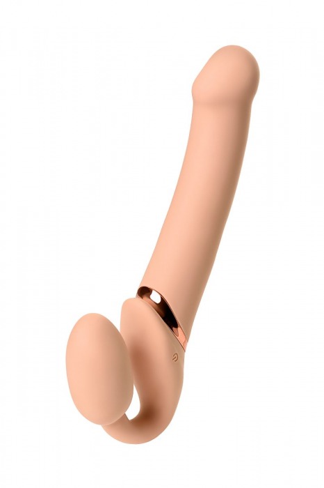 Телесный безремневой вибрострапон Vibrating Bendable Strap-On L - Strap-on-me - купить с доставкой в Калининграде