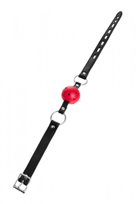 Красный кляп-шар на черных ремешках - ToyFa - купить с доставкой в Калининграде
