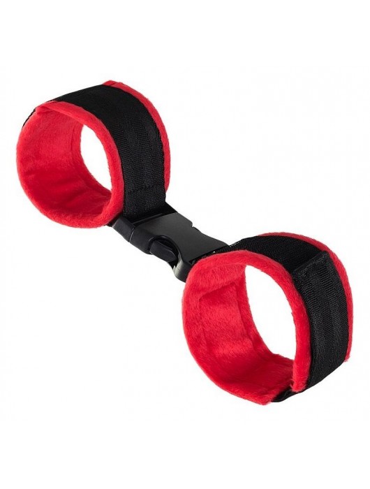 Красно-черные велюровые наручники Anonymo - ToyFa - купить с доставкой в Калининграде