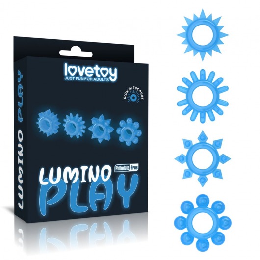 Набор из 4 голубых, светящихся в темноте эрекционных колец Lumino Play - Lovetoy - в Калининграде купить с доставкой