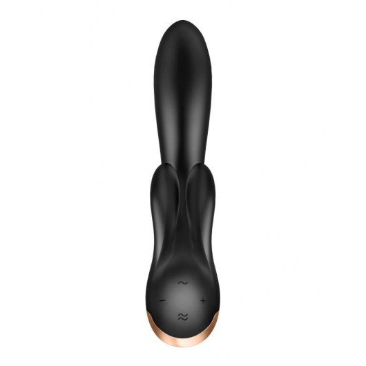 Черный вибратор-кролик Double Flex с двумя клиторальными отростками - 20,1 см. - Satisfyer