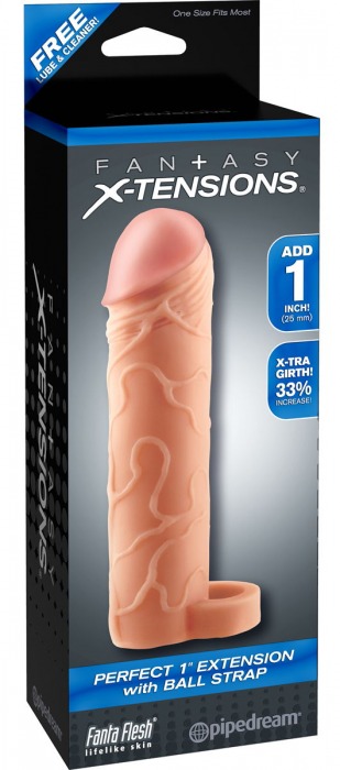 Телесная насадка с кольцом Perfect 1 Extension with Ball Strap - 17 см. - Pipedream - в Калининграде купить с доставкой