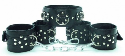 Комплект кожаных БДСМ-аксессуаров с клёпками - БДСМ Арсенал - купить с доставкой в Калининграде