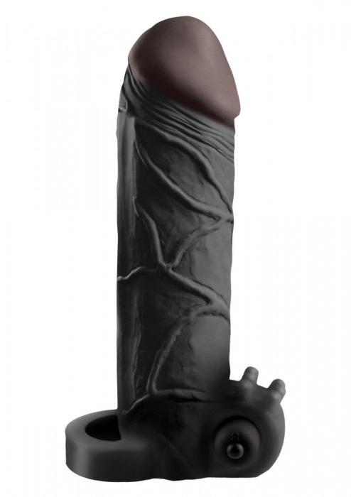 Чёрная вибронасадка с кольцом Vibrating Real Feel 2 Extension - 16 см. - Pipedream - в Калининграде купить с доставкой