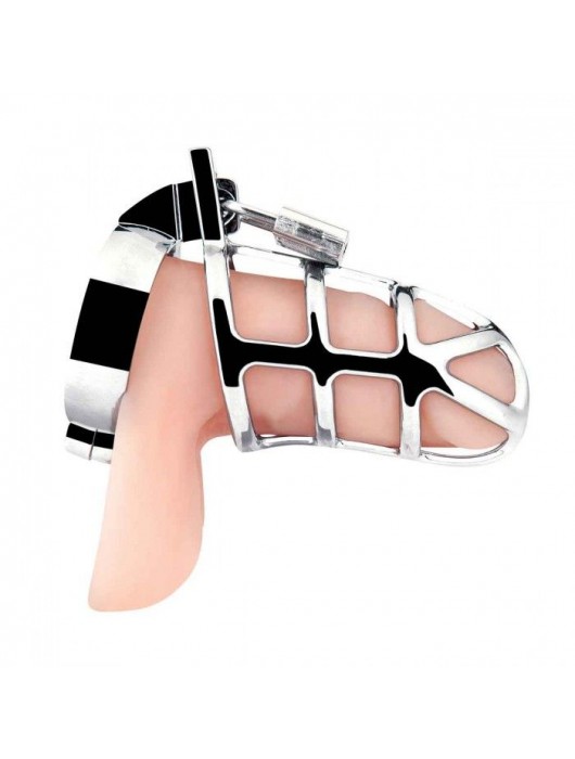 Серебристая металлическая клетка для члена с замком Enslave Cock Cage - BlueLine - купить с доставкой в Калининграде