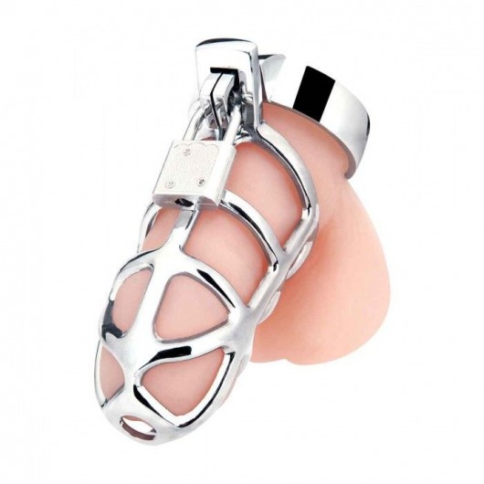 Серебристая металлическая клетка для члена с замком Enslave Cock Cage - BlueLine - купить с доставкой в Калининграде