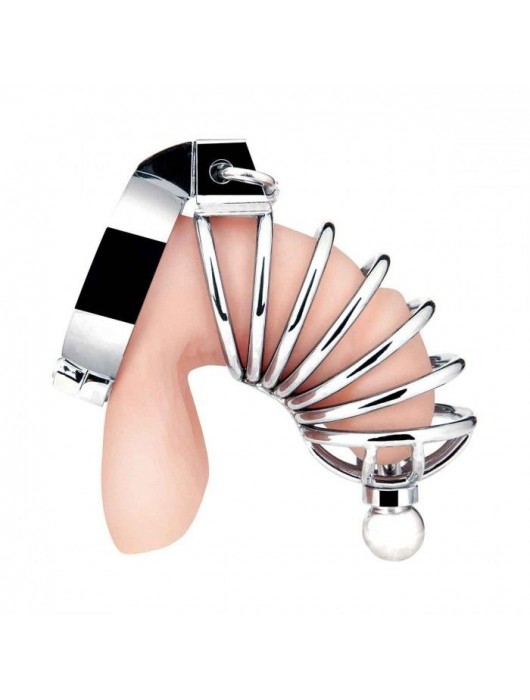 Серебристая клетка для члена Urethral Play Cage - BlueLine - купить с доставкой в Калининграде