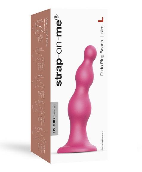 Розовая насадка Strap-On-Me Dildo Plug Beads size L - Strap-on-me - купить с доставкой в Калининграде