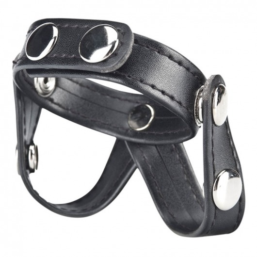 Кольцо на пенис с разделителем мошонки из искусственной кожи на клепках V-STYLE COCK RING - BlueLine - в Калининграде купить с доставкой