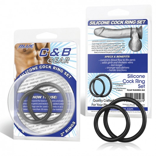 Набор из двух черных силиконовых колец разного диаметра SILICONE COCK RING SET - BlueLine - в Калининграде купить с доставкой