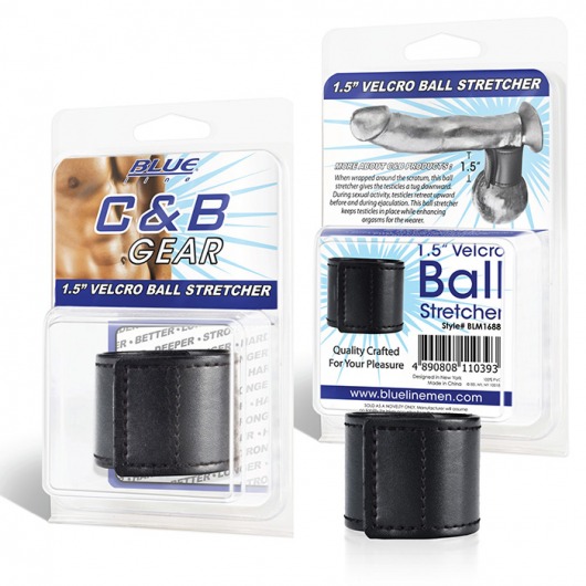 Хомут-утяжка для мошонки из искусственной кожи на липучке VELCRO BALL STRETCHER- 4 см. - BlueLine - в Калининграде купить с доставкой