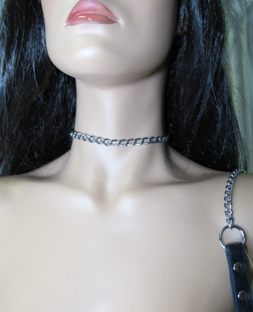 Металлический поводок с кожаной петлёй - БДСМ Арсенал - купить с доставкой в Калининграде