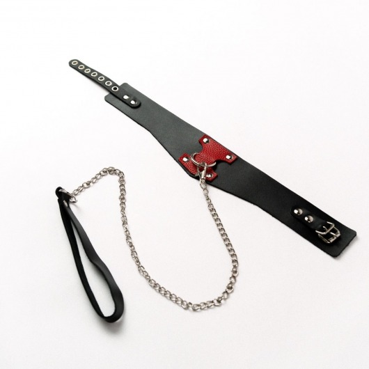 Черный широкий ошейник с красным декором и поводком - Crazy Handmade - купить с доставкой в Калининграде