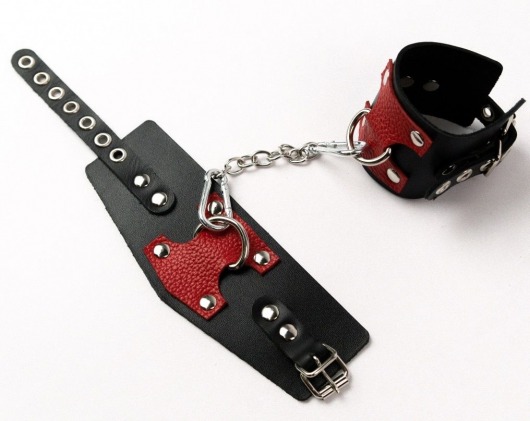 Черные кожаные оковы с красными вставками - Crazy Handmade - купить с доставкой в Калининграде