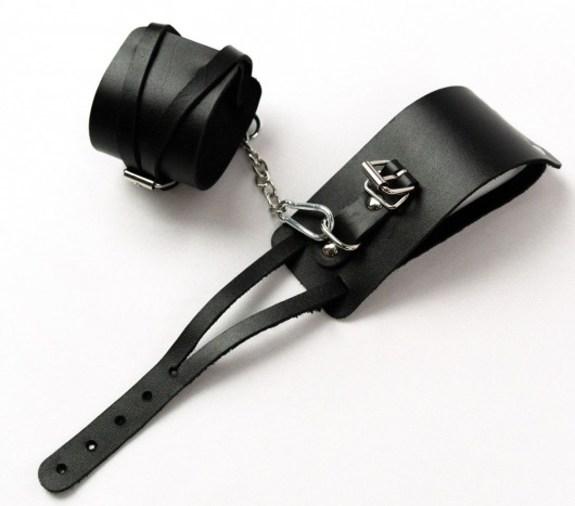 Черные кожаные оковы с креплением в виде веревочек - Crazy Handmade - купить с доставкой в Калининграде