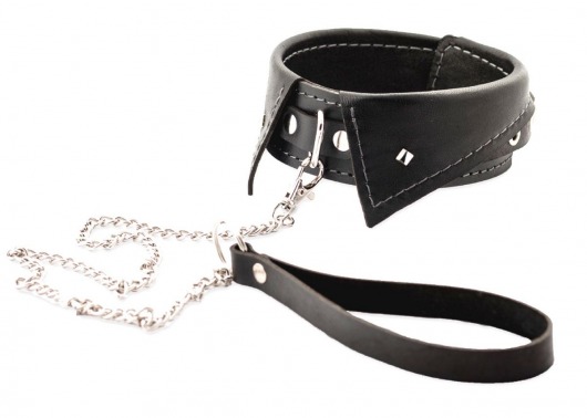Черный ошейник-воротничок с металлическим поводком - Crazy Handmade - купить с доставкой в Калининграде