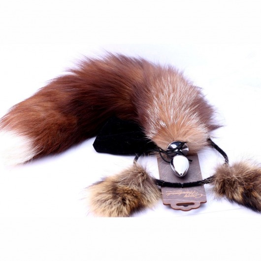 Игровой комплект: серебристая анальная пробка с пушистым хвостом и ободок-ушки - Crazy Handmade - купить с доставкой в Калининграде