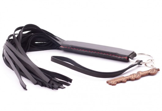 Черная кожаная плеть с удобной ручкой - 50 см. - Crazy Handmade - купить с доставкой в Калининграде