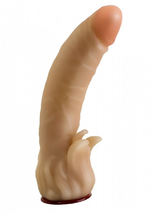 Телесная гелевая насадка-фаллос с клиторальными лепестками - 18,5 см. - LOVETOY (А-Полимер) - купить с доставкой в Калининграде