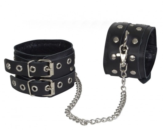 Чёрные кожаные оковы, соединенные цепочкой - Sitabella - купить с доставкой в Калининграде