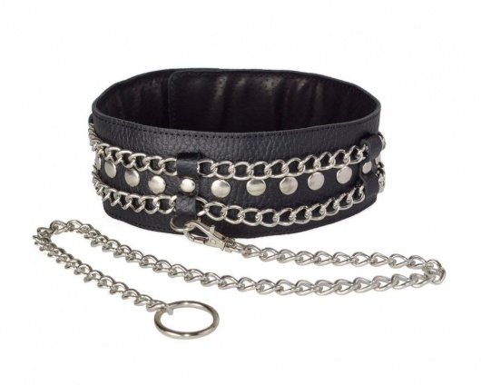 Чёрный ошейник с цепочками и поводком - Sitabella - купить с доставкой в Калининграде