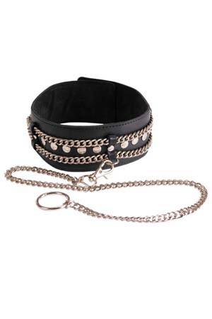 Чёрный ошейник с цепочками и поводком - Sitabella - купить с доставкой в Калининграде