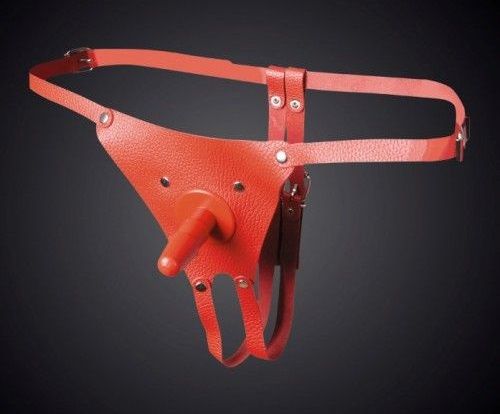 Красные кожаные универсальные трусики со штырьком для насадок - Sitabella - купить с доставкой в Калининграде