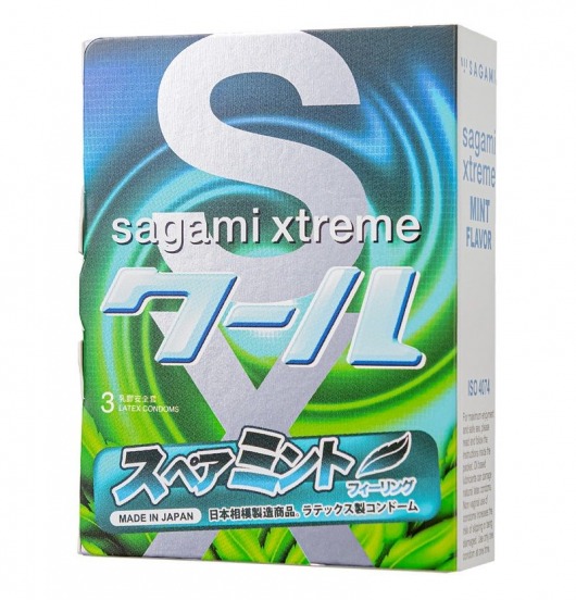 Презервативы Sagami Xtreme Mint с ароматом мяты - 3 шт. - Sagami - купить с доставкой в Калининграде
