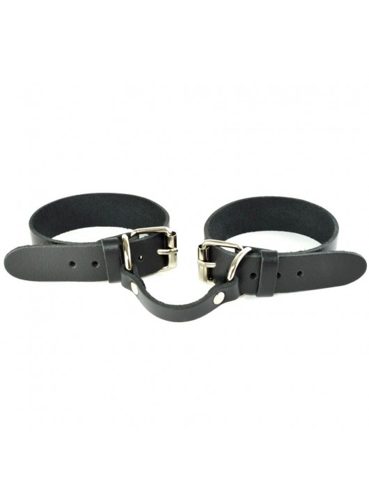 Черные кожаные наручники со съемной красной опушкой - Sitabella - купить с доставкой в Калининграде