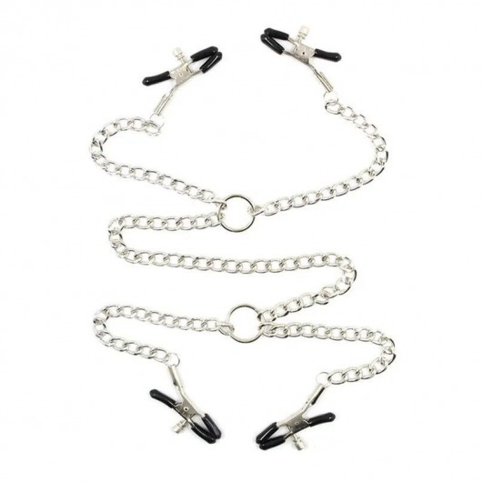 Серебристые зажимы для сосков и половых губ на тонкой цепочке - Notabu - купить с доставкой в Калининграде