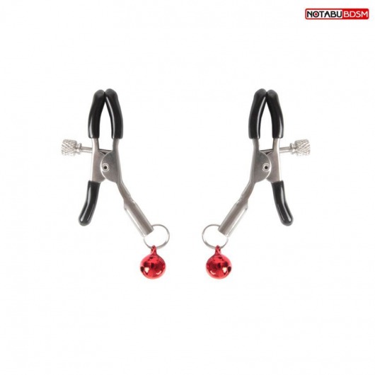 Серебристые зажимы на соски с шариками - Notabu - купить с доставкой в Калининграде