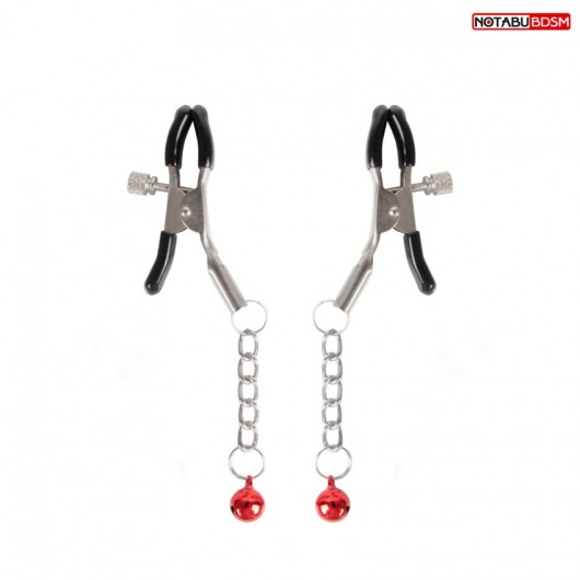Серебристые зажимы на соски с шариками на цепочках - Notabu - купить с доставкой в Калининграде