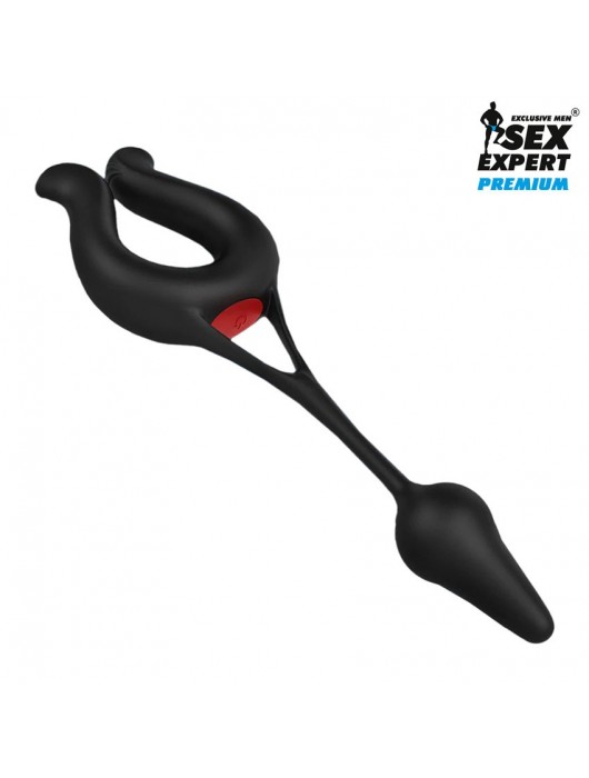 Черная вибронасадка Sex Expert с анальной втулкой - Sex Expert - в Калининграде купить с доставкой