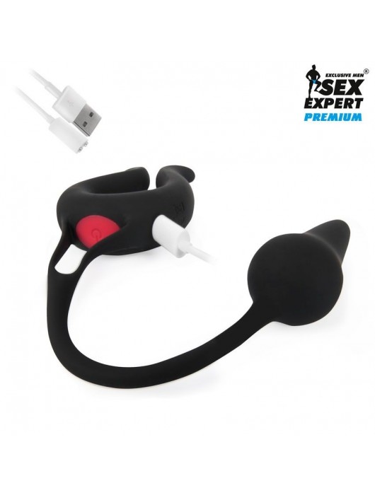 Черная вибронасадка Sex Expert с анальной втулкой - Sex Expert - в Калининграде купить с доставкой