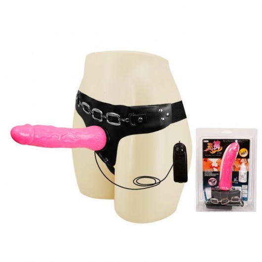 Женский розовый страпон с вибрацией - 18,5 см. - Baile - купить с доставкой в Калининграде