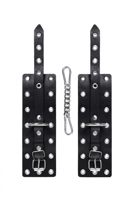 Черные кожаные однослойные наручники с люверсами - Pecado - купить с доставкой в Калининграде