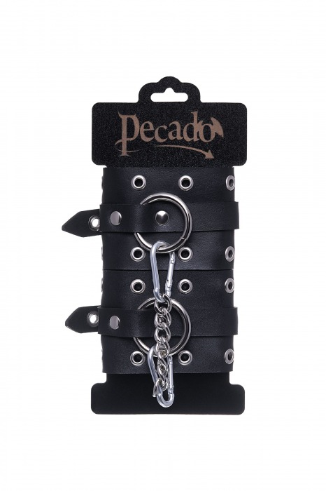 Черные кожаные однослойные наручники с люверсами - Pecado - купить с доставкой в Калининграде