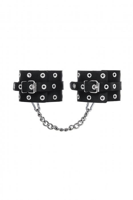 Черные кожаные однослойные оковы с люверсами - Pecado - купить с доставкой в Калининграде