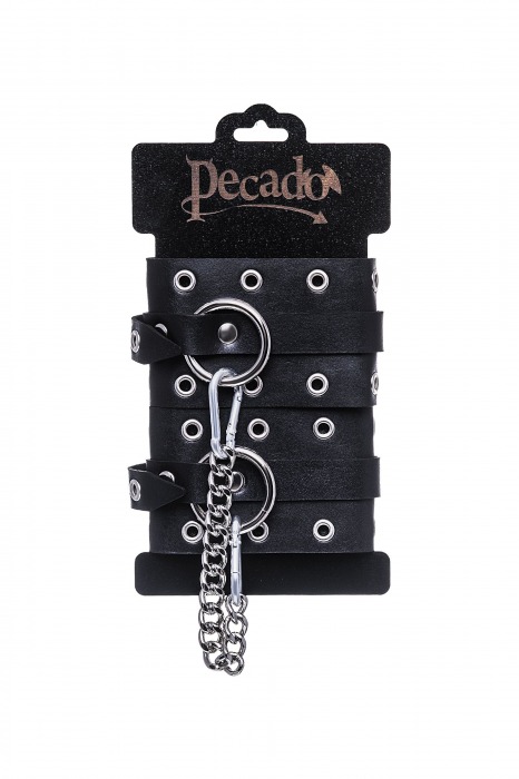 Черные кожаные однослойные оковы с люверсами - Pecado - купить с доставкой в Калининграде