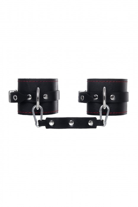 Черные кожаные однослойные оковы с контрастной строчкой - Pecado - купить с доставкой в Калининграде