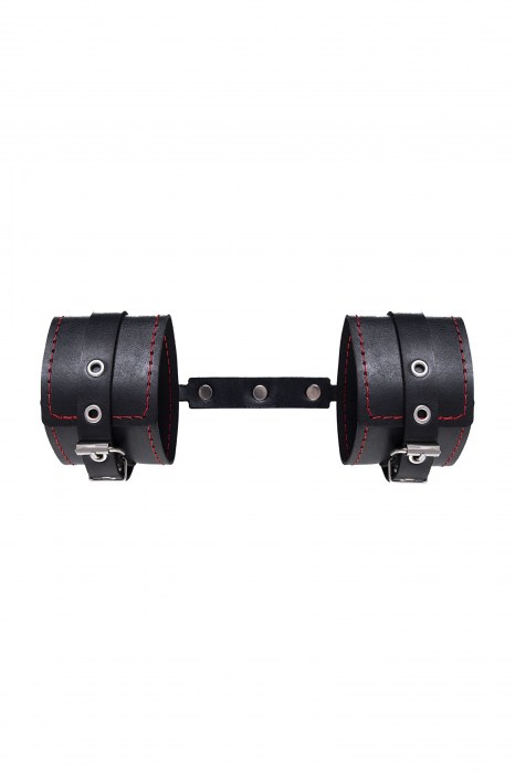 Черные кожаные однослойные оковы с контрастной строчкой - Pecado - купить с доставкой в Калининграде