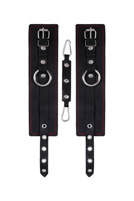 Черные кожаные однослойные оковы с контрастной строчкой - Pecado - купить с доставкой в Калининграде